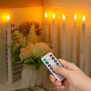 Led беспламенные блестящо конични свещи 3D Фитильные свещи Лампа с дистанционно управление Супени тела Сватбен Начало декор на батерии