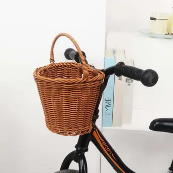 Велосипедна кошница Предната Изплетен кош за съхранение на преден кормилото Водоустойчив кошница за съхранение, с регулируема лента, лесно се монтира за бизнес
