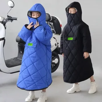 Ветрозащитное одеяло, зимно плюшевое и гъст, за родители и деца, водонепроницаемое и ветрозащитное покритие за акумулатора на автомобила на задната седалка на мотоциклет