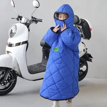 Ветрозащитное одеяло, зимно плюшевое и гъст, за родители и деца, водонепроницаемое и ветрозащитное покритие за акумулатора на автомобила на задната седалка на мотоциклет