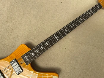 Електрическа бас-китара с 4 струни, проходящими чрез лешояд през корпуса, с 24 измъчва, лешояд от розово дърво
