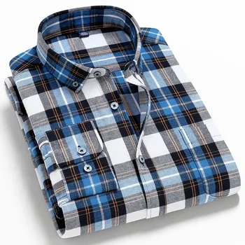 Качествена мъжки фланелевая риза в клетка с пискюл, 100% памук, Пролет-есен, ежедневни ризи с дълъг ръкав, Мек комфорт, оборудвана приятелка, марка за мъже